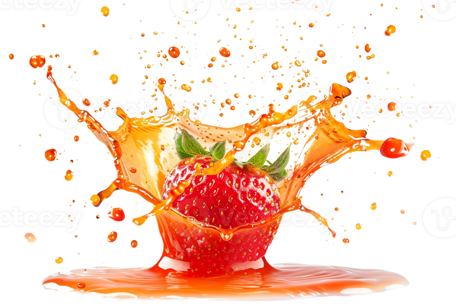strawberry with a juice splash, set against a transparent background png