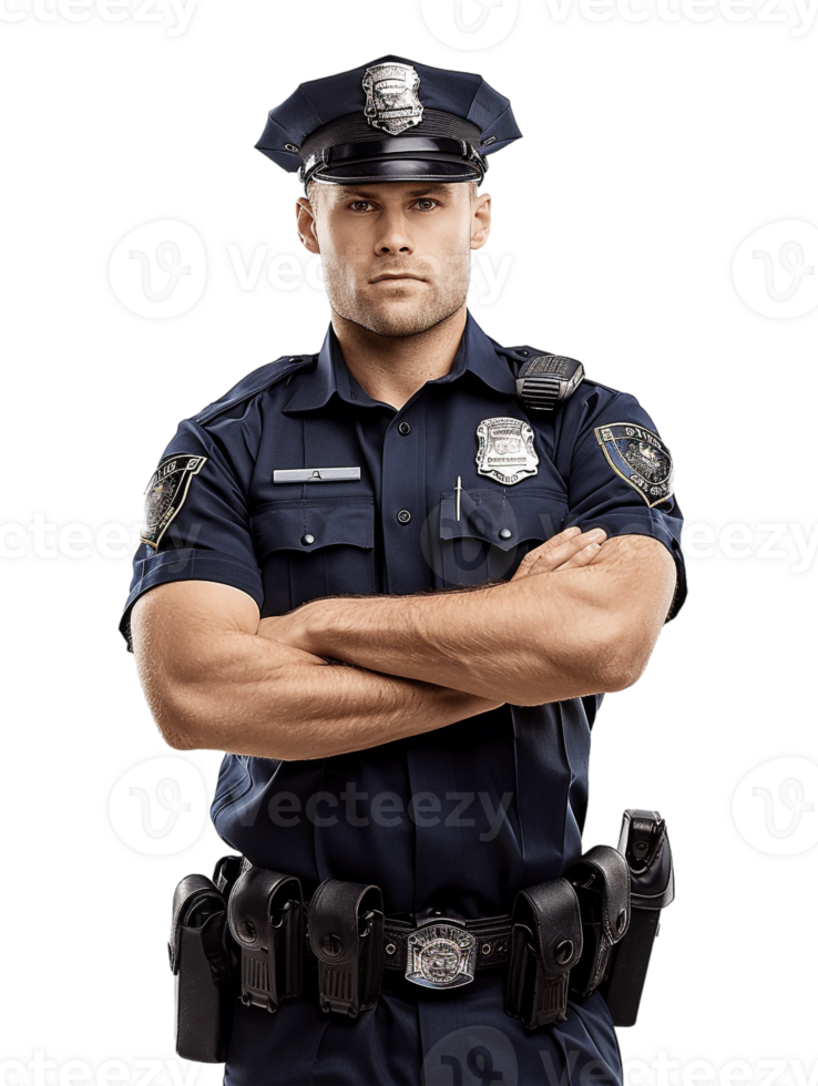 Policeman with crossed arms against transparent backdrop png