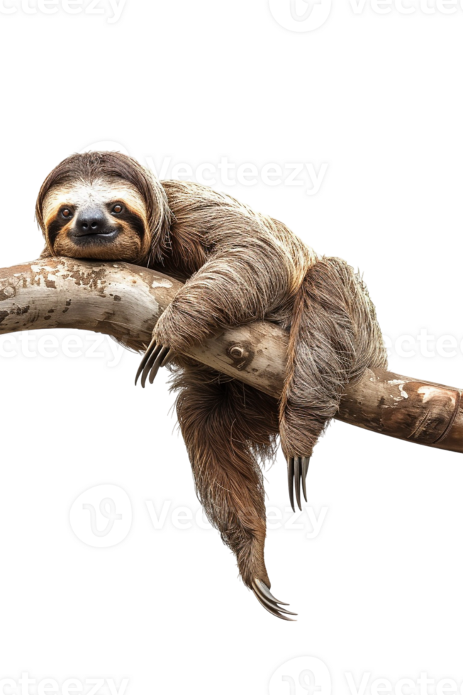 sloth perched on a branch, all by itself against a transparent background png