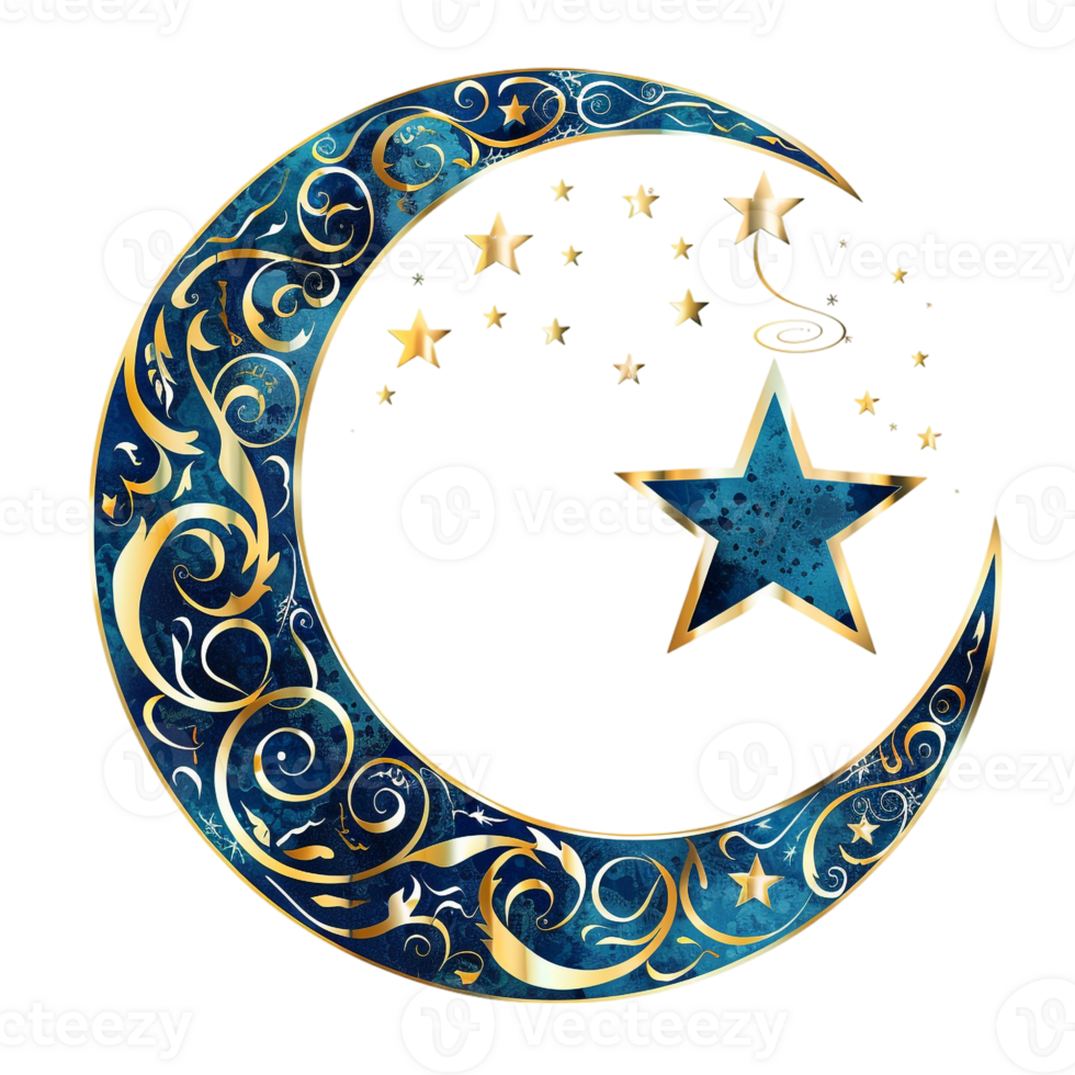 Ramadan moon and star design against transparent backdrop png