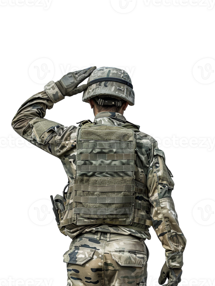 Soldier saluting, isolated on transparent background png