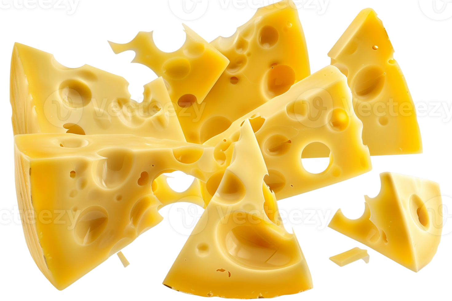 Swiss cheese slices, isolated against a transparent background png