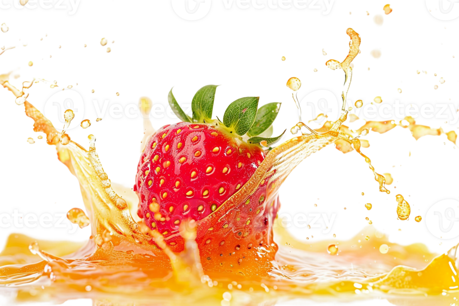 strawberry with a juice splash, set against a transparent background png