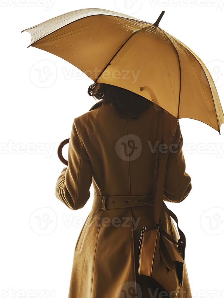Woman with umbrella, isolated against a transparent background png