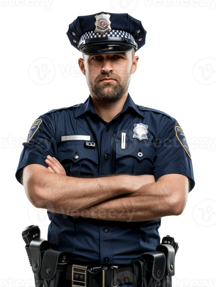 Policeman with crossed arms against transparent backdrop png