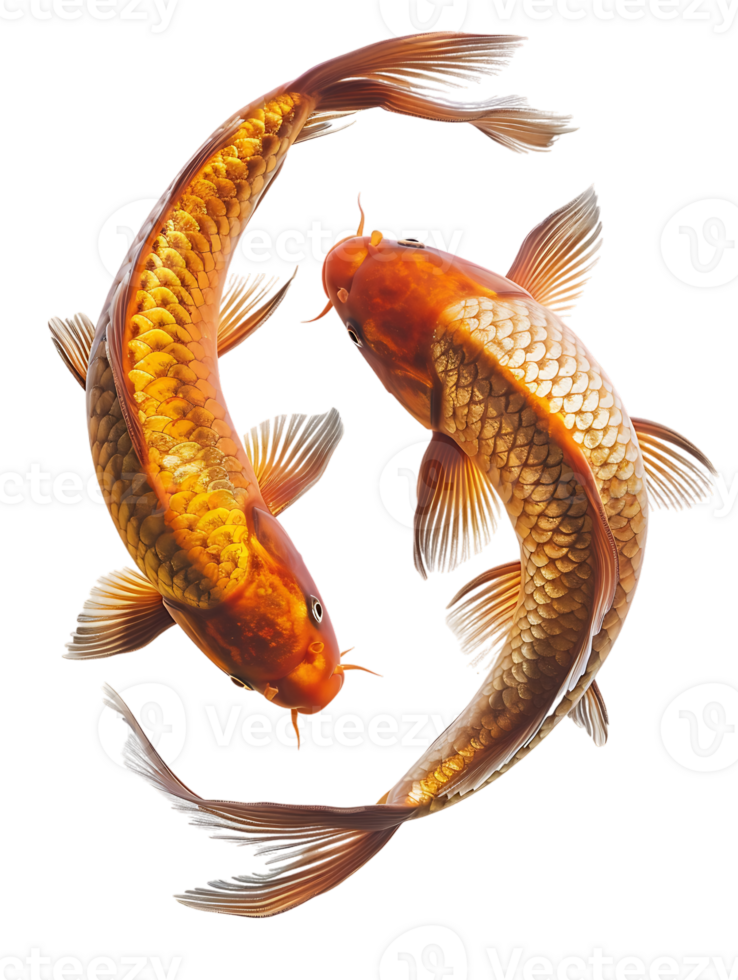 Two fish circling each other, isolated against a transparent background png