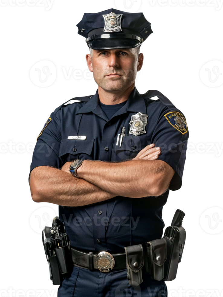 Policeman with crossed arms against transparent backdrop png