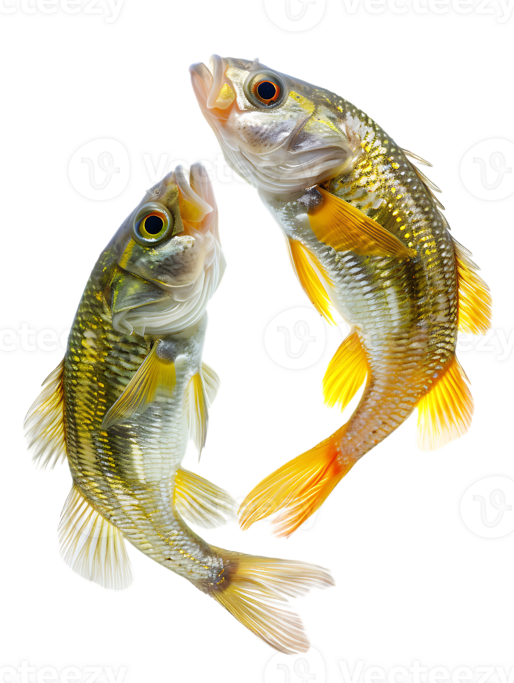 Two fish circling each other, isolated against a transparent background png