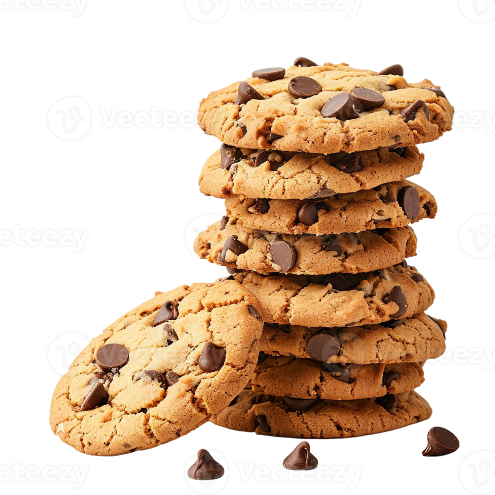 stack of chocolate chip cookies, isolated on a transparent background png