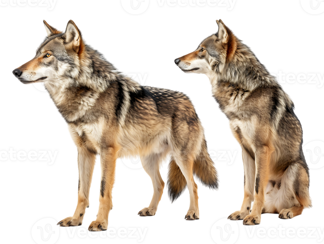 Wolf isolated against transparent background, front and side view png