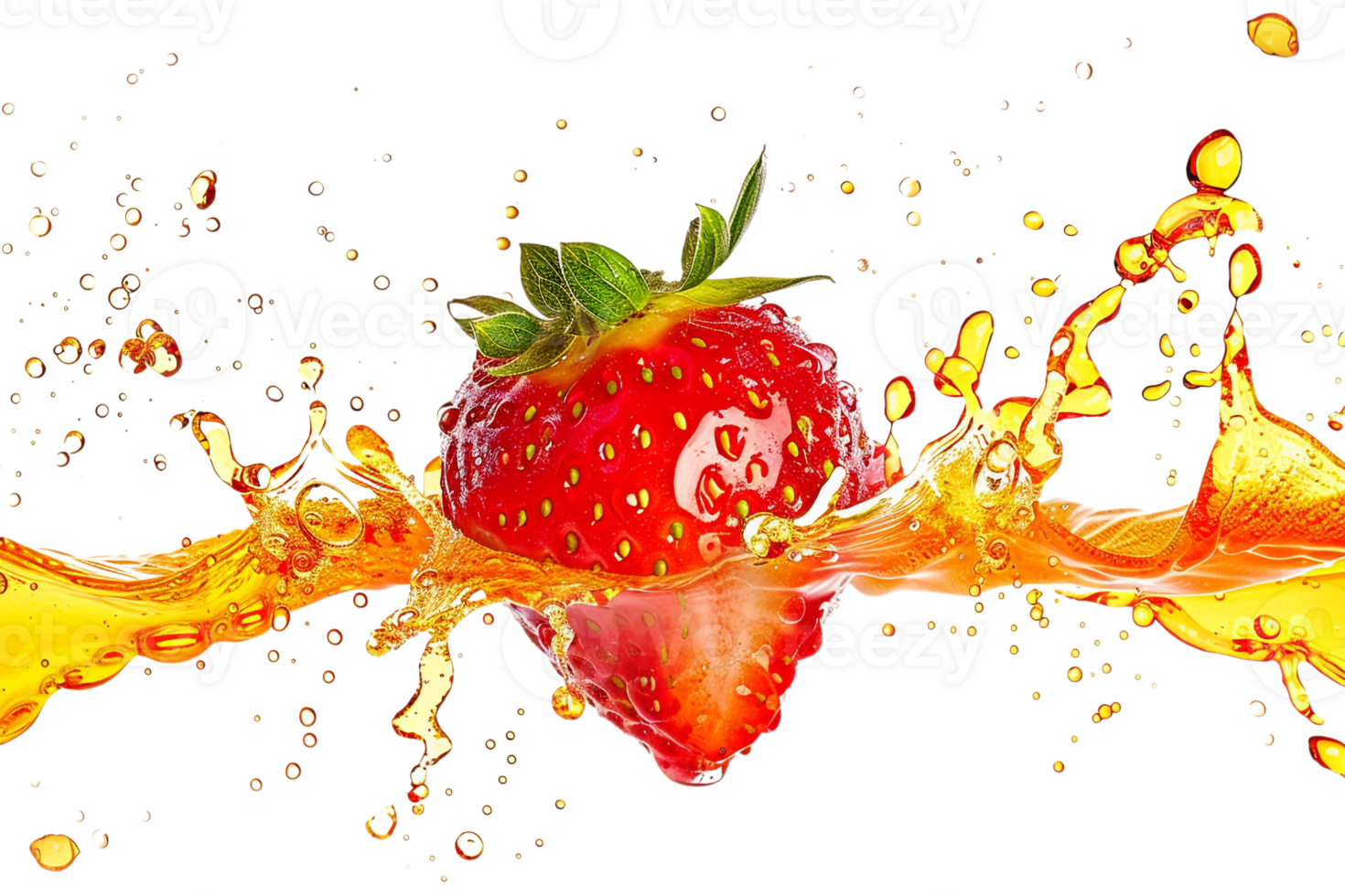 strawberry with a juice splash, set against a transparent background png