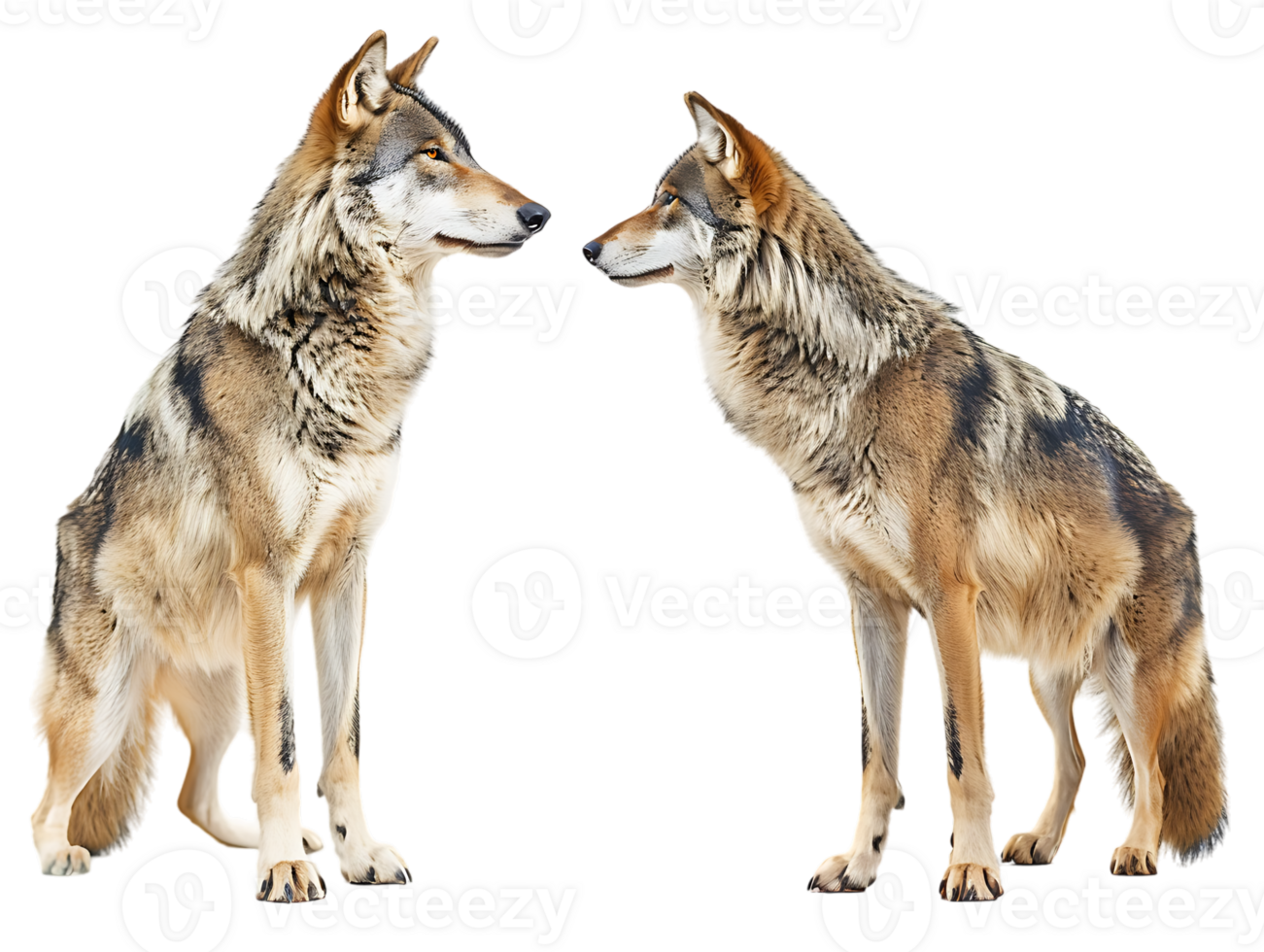 Wolf isolated against transparent background, front and side view png