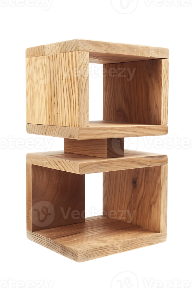 Vertical wooden cube shelf isolated on transparent background png