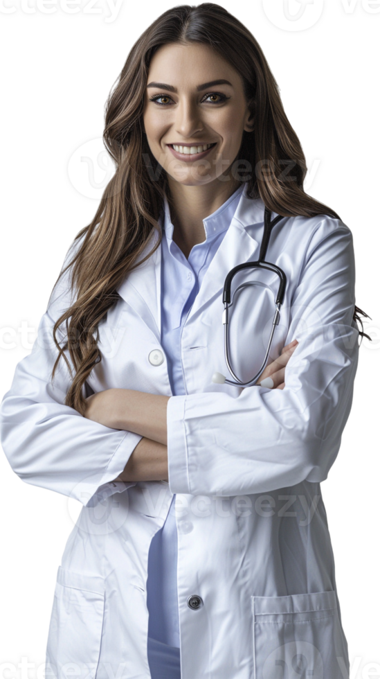 smiling and confident female doctor isolated on a transparent background png