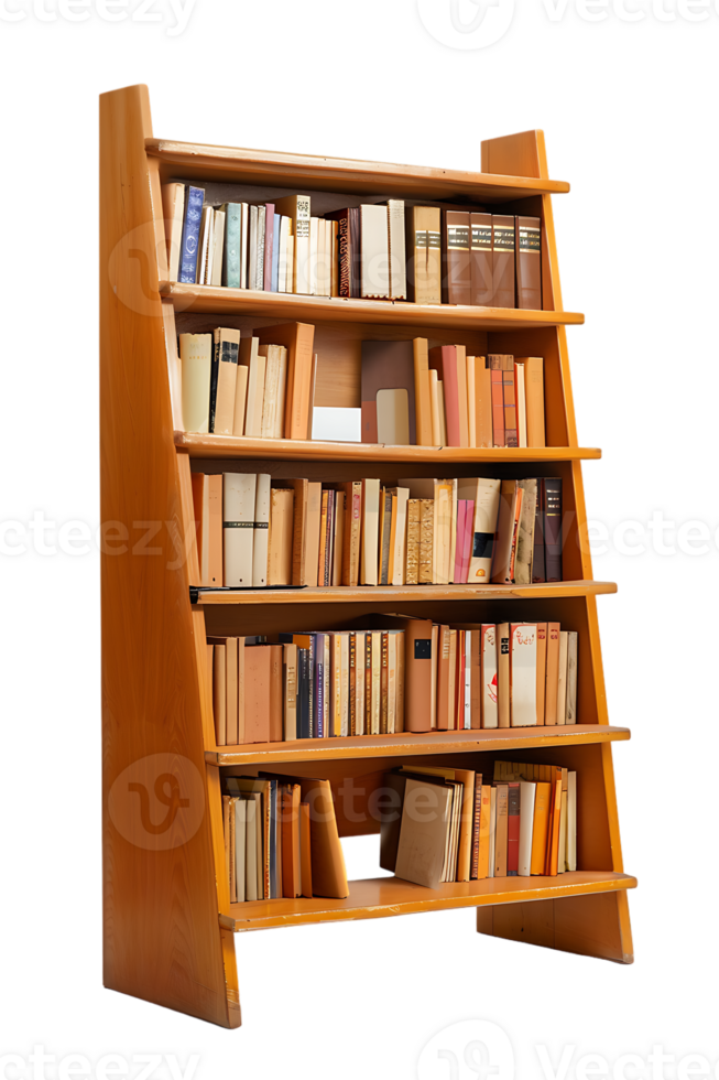 Vertical bookshelf alone against transparent backdrop png