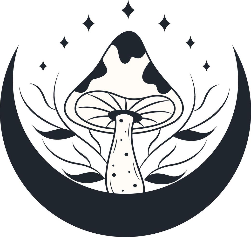Celestial Magic Mushroom Clipart. Mystical Esoteric Elements. Isolated on White Background. vector
