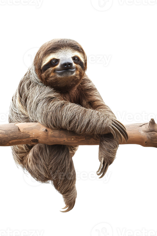 sloth perched on a branch, all by itself against a transparent background png