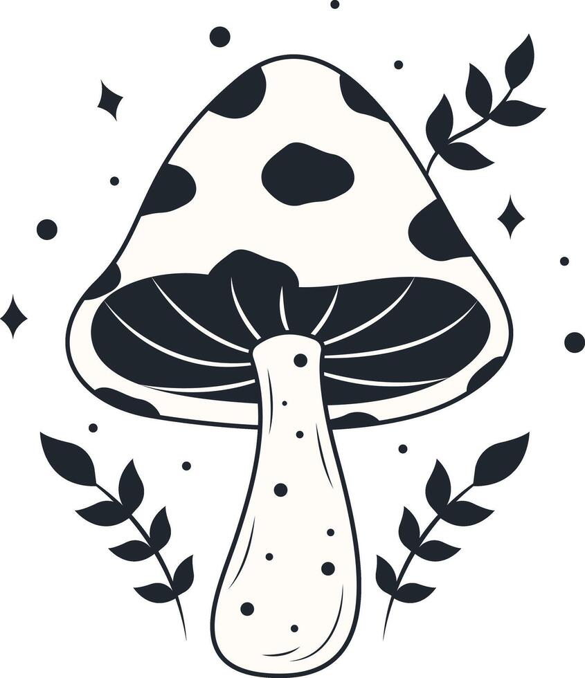 Celestial Magic Mushroom Clipart. Mystical Esoteric Elements. Isolated on White Background. vector