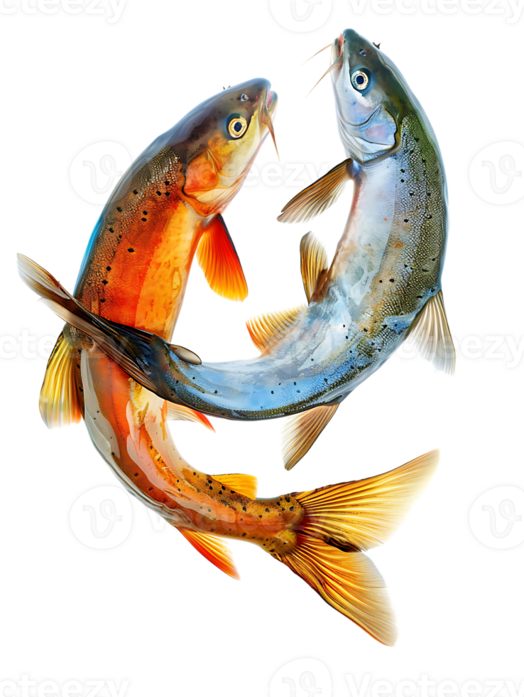 Two fish circling each other, isolated against a transparent background png