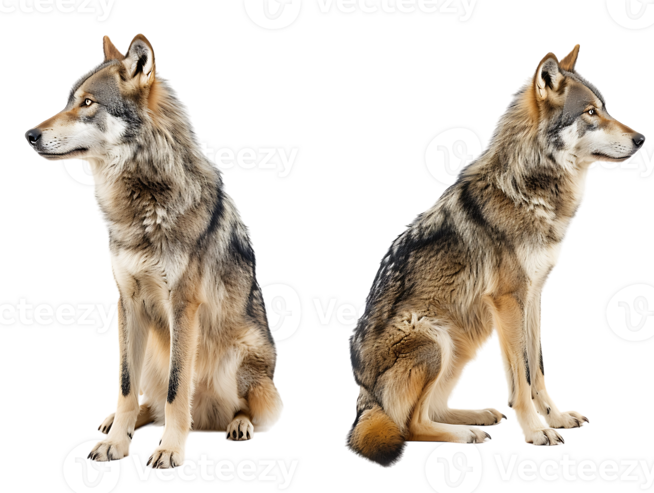 Wolf isolated against transparent background, front and side view png