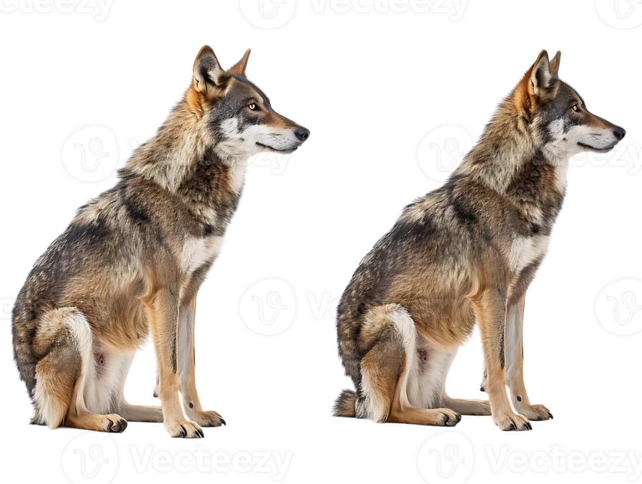 Wolf isolated against transparent background, front and side view png