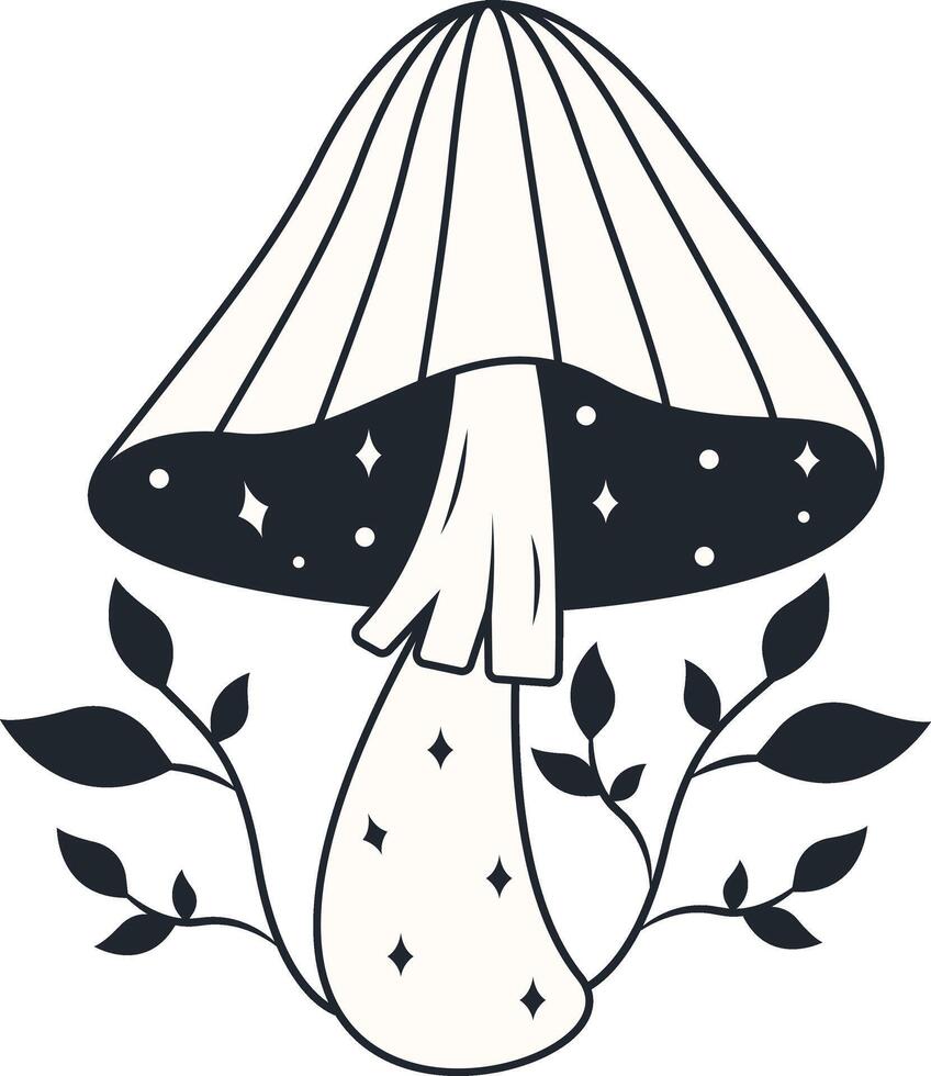 Celestial Magic Mushroom Clipart. Mystical Esoteric Elements. Isolated on White Background. vector