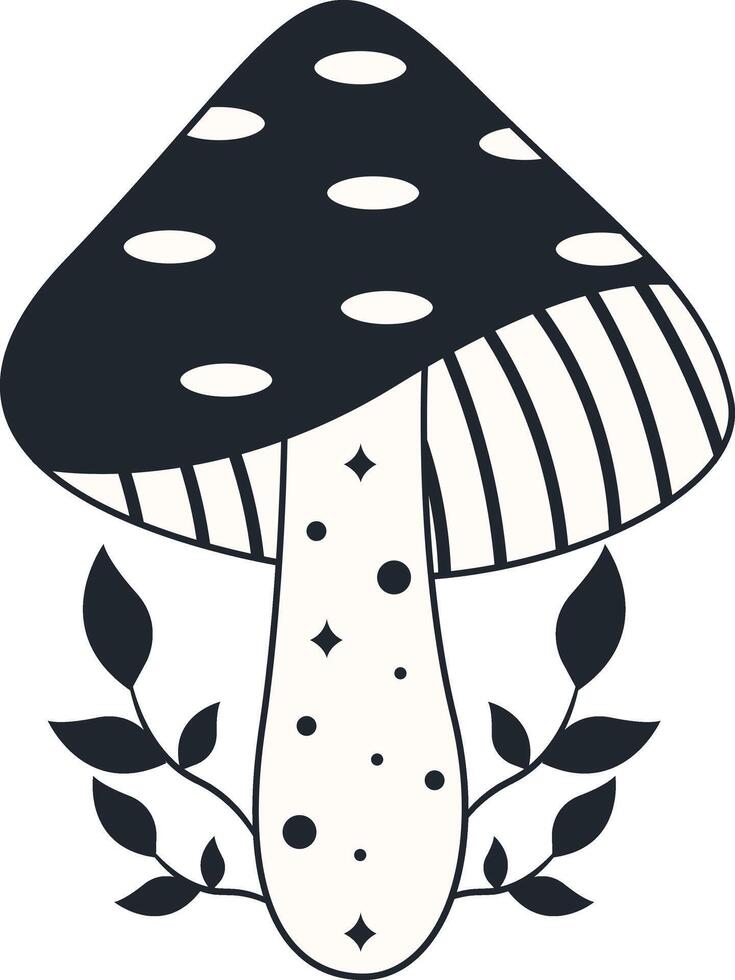 Celestial Magic Mushroom Clipart. Mystical Esoteric Elements. Isolated on White Background. vector