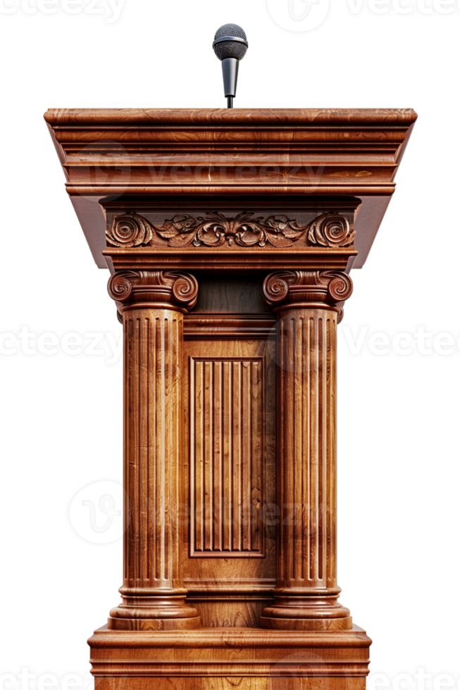 podium with a pulpit microphone isolated against a transparent background png