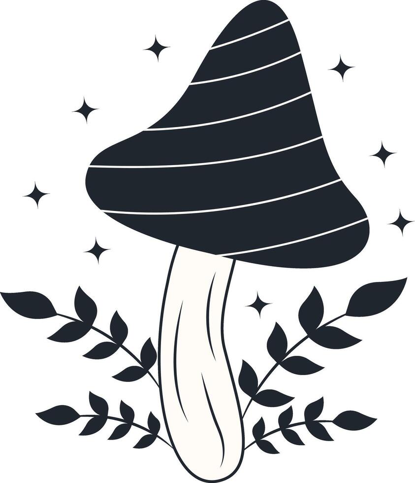 Celestial Magic Mushroom Clipart. Mystical Esoteric Elements. Isolated on White Background. vector