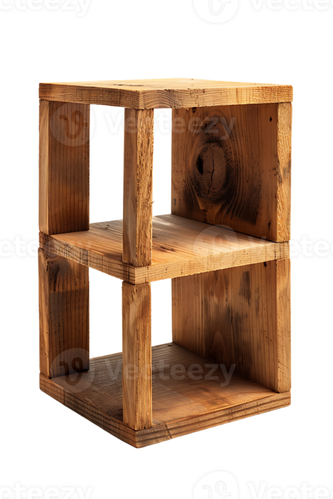 Vertical wooden cube shelf isolated on transparent background png