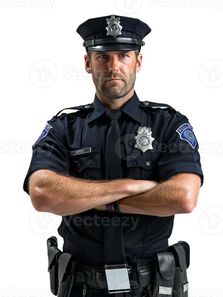 Policeman with crossed arms against transparent backdrop png