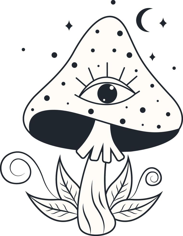 Celestial Magic Mushroom Clipart. Mystical Esoteric Elements. Isolated on White Background. vector