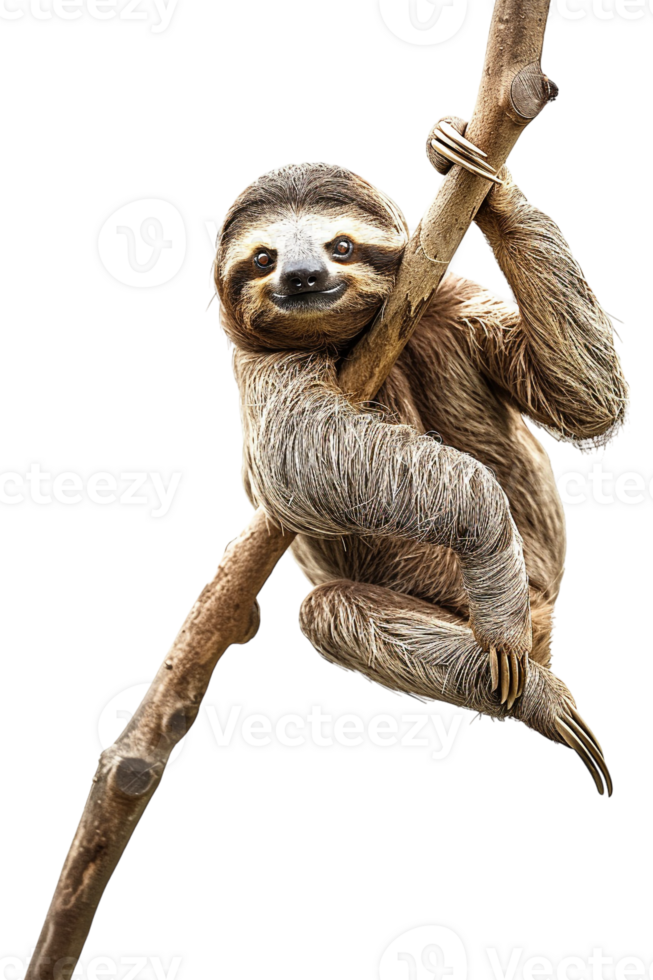 sloth perched on a branch, all by itself against a transparent background png