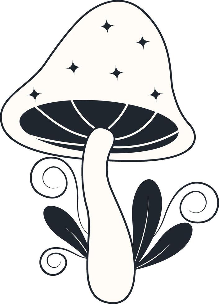 Celestial Magic Mushroom Clipart. Mystical Esoteric Elements. Isolated on White Background. vector