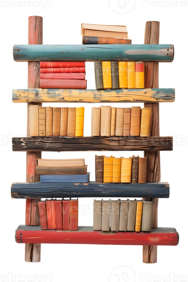 Vertical bookshelf alone against transparent backdrop png