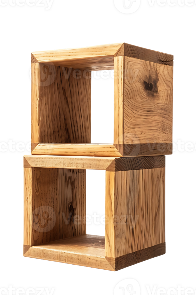 Vertical wooden cube shelf isolated on transparent background png