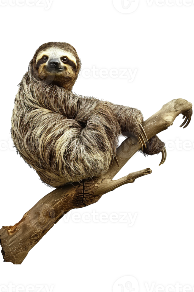 sloth perched on a branch, all by itself against a transparent background png