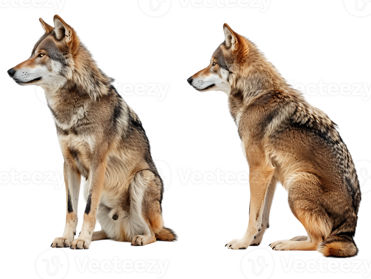 Wolf isolated against transparent background, front and side view png
