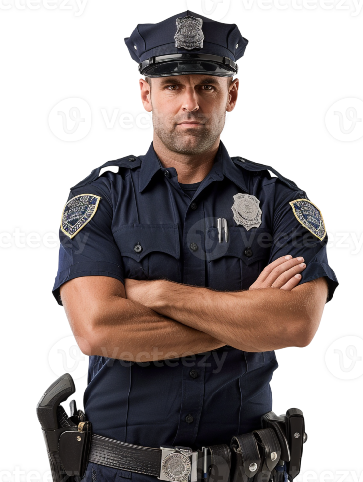 Policeman with crossed arms against transparent backdrop png
