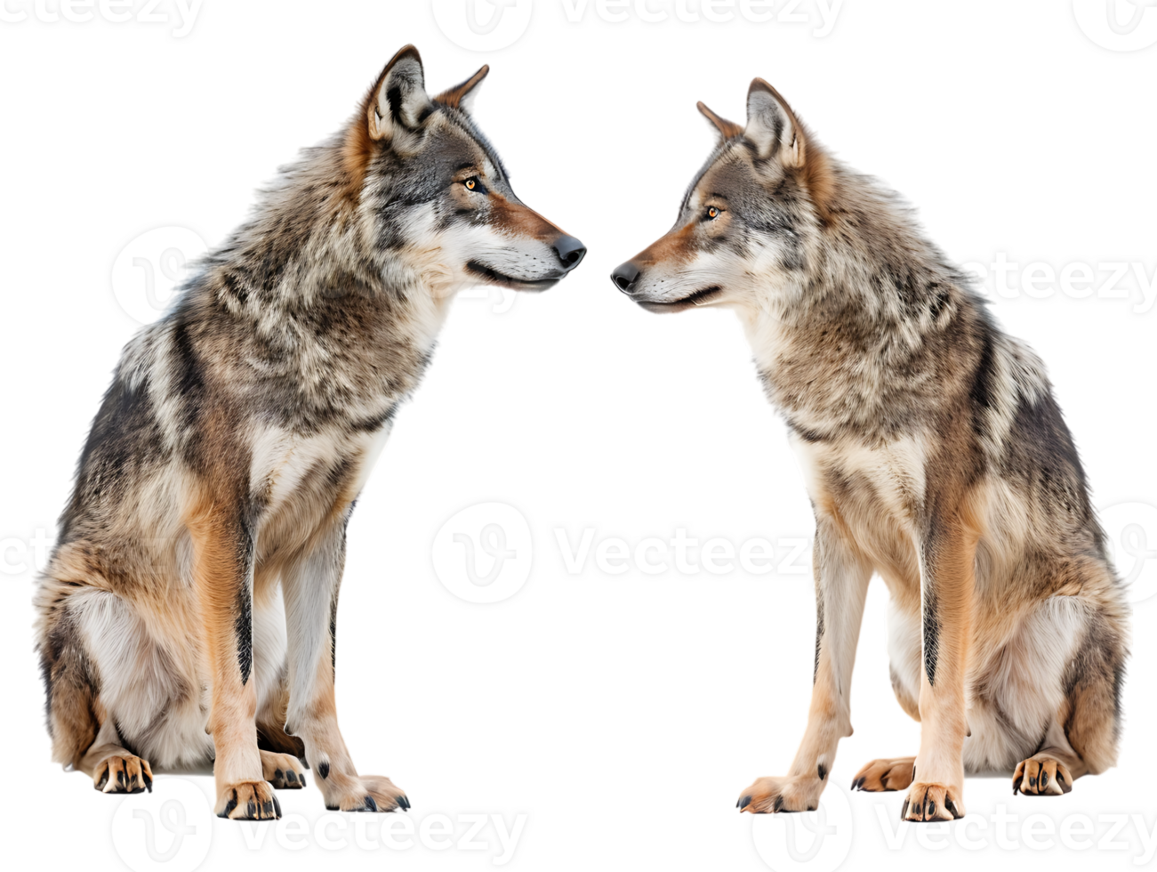 Wolf isolated against transparent background, front and side view png