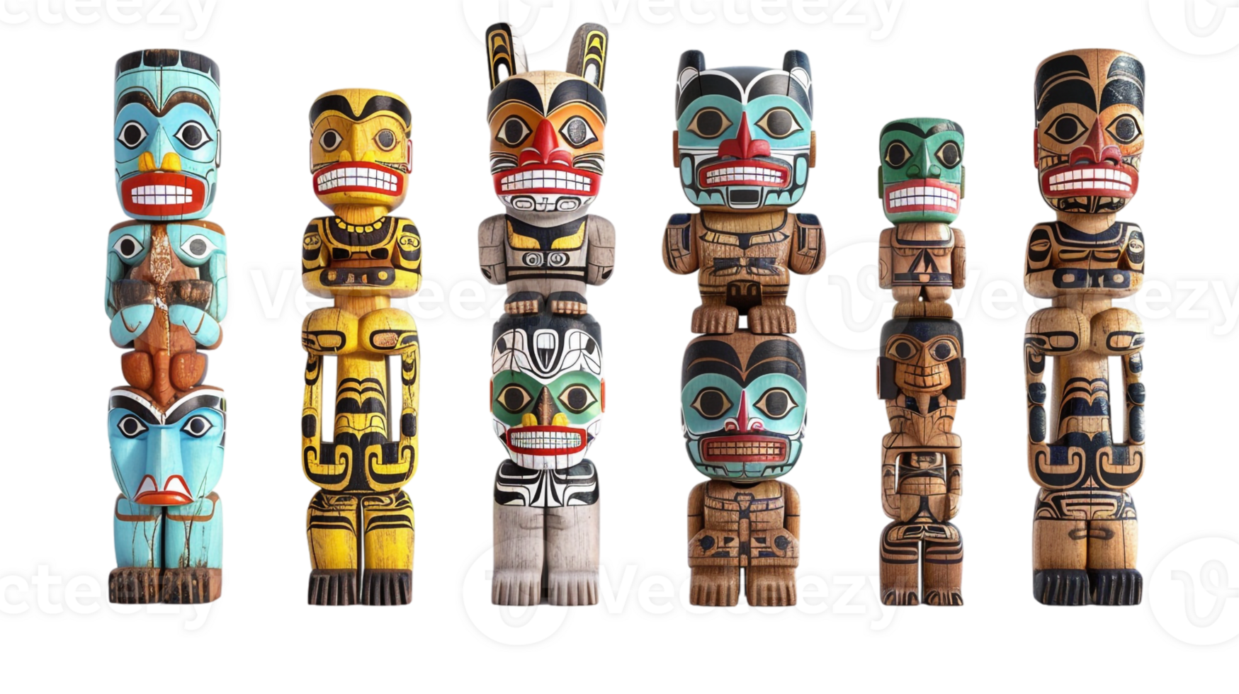 set of totems isolated on a transparent background png