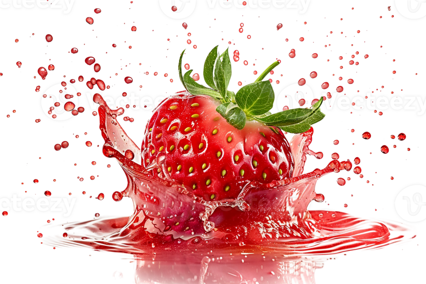 strawberry with a juice splash, set against a transparent background png