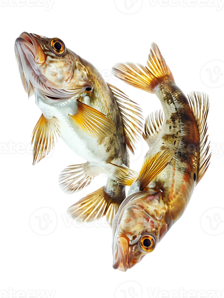 Two fish circling each other, isolated against a transparent background png
