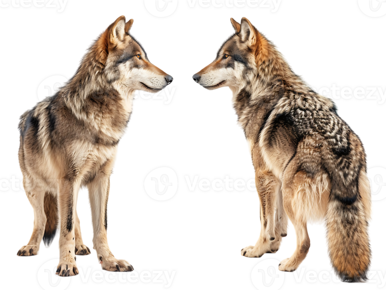 Wolf isolated against transparent background, front and side view png