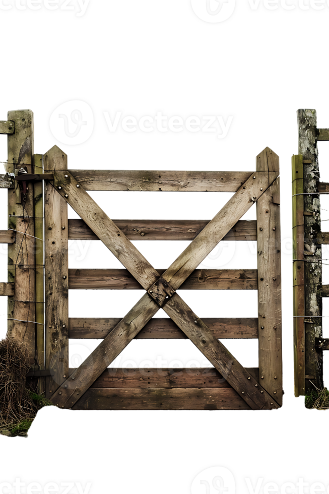 wooden farm or ranch gate set against a transparent background png