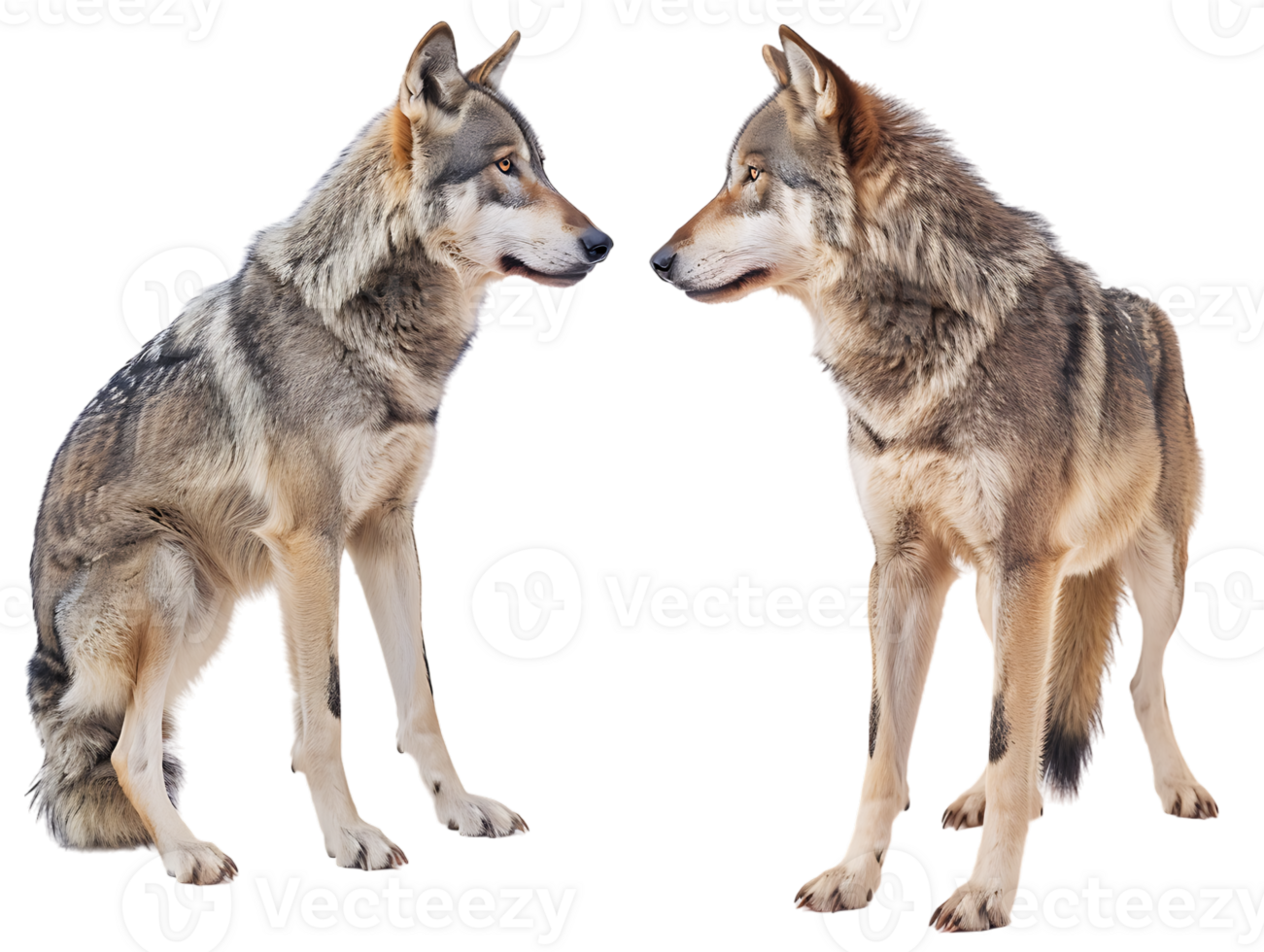 Wolf isolated against transparent background, front and side view png