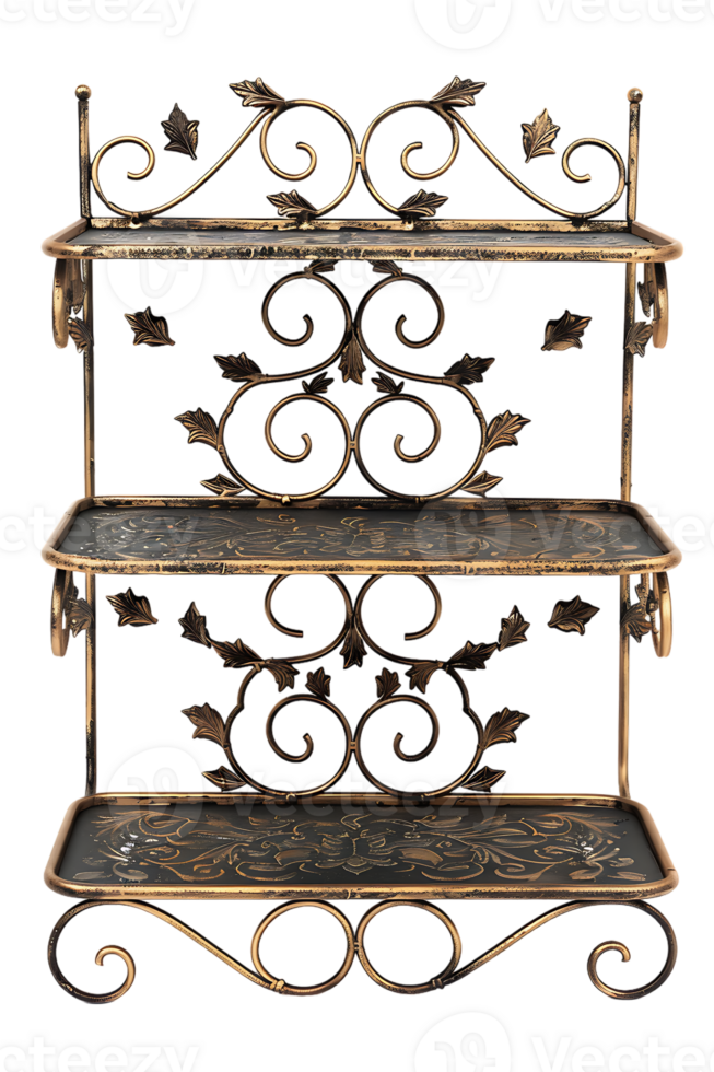 Vertical ornate metal shelf isolated on transparent background png
