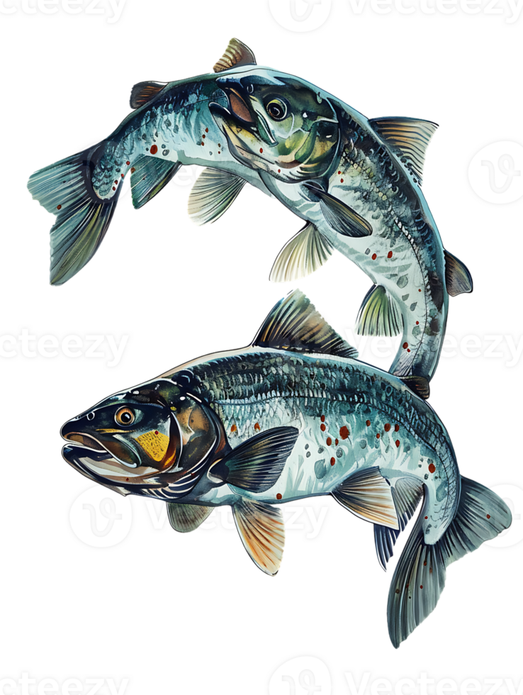 Two fish circling each other, isolated against a transparent background png