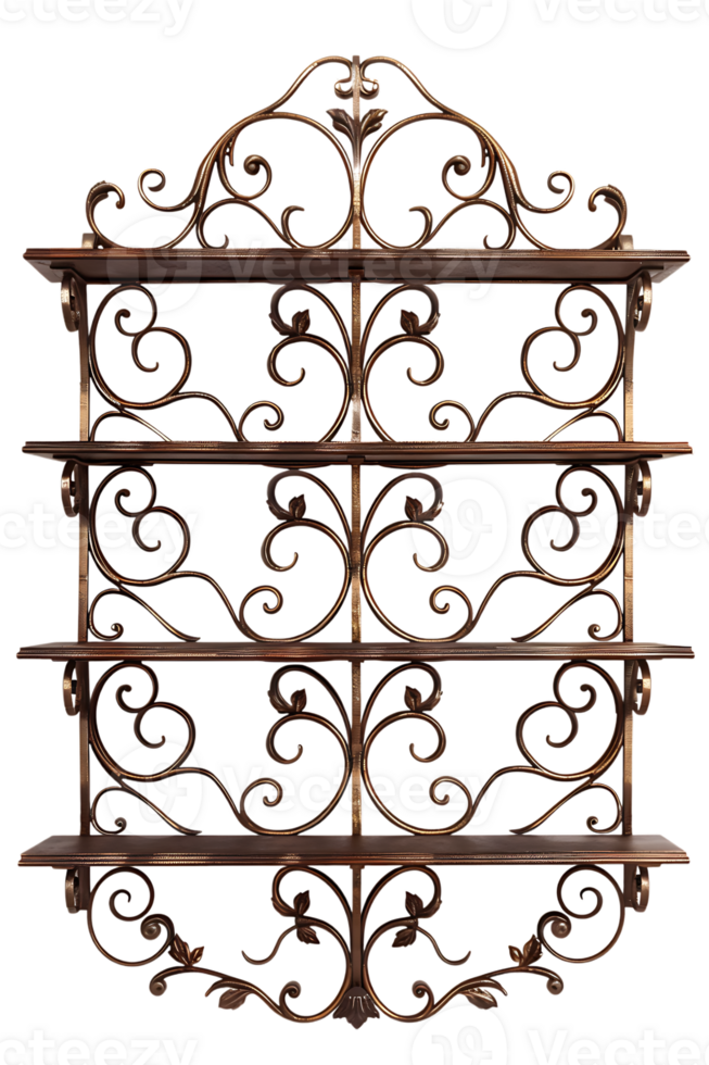 Vertical ornate metal shelf isolated on transparent background png