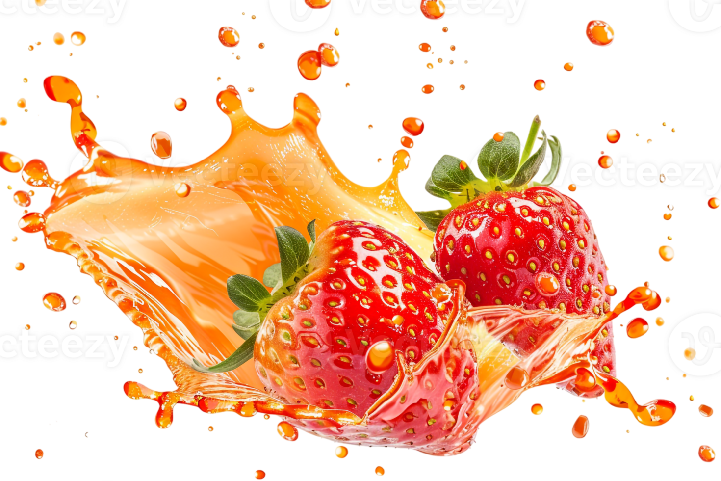 strawberry with a juice splash, set against a transparent background png